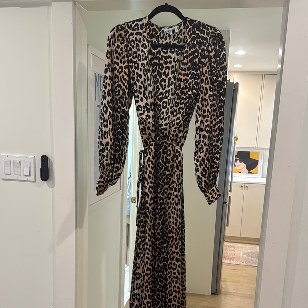 Ganni leopard wrap dress